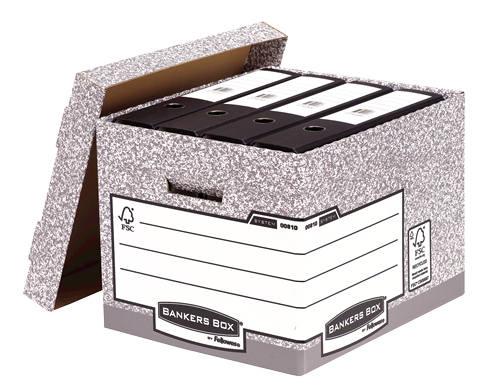 LOT de 10 Conteneur de fichiers Fellowes Bankers Box - Fastfold Self Assembly - Carton recyclé certifié FSC - Couleur grise