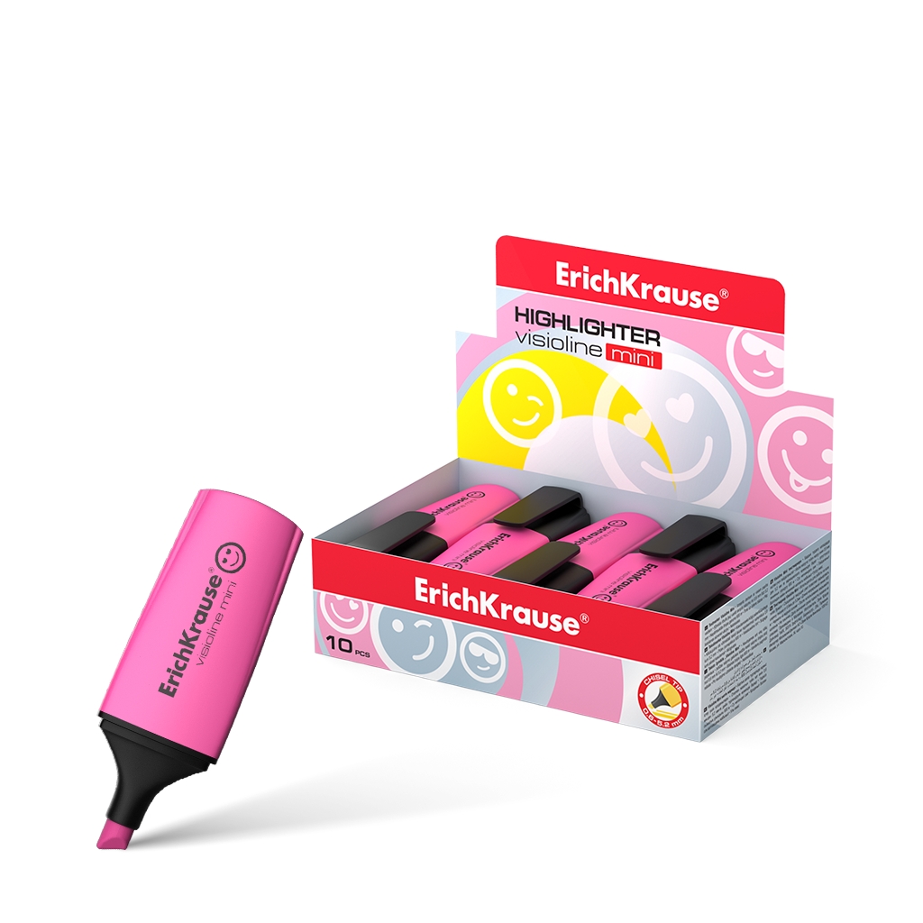 LOT de 10 Erichkrause Visioline Mini - Miniformat Fluorescent - Émoticônes Fun - Couleur Rose