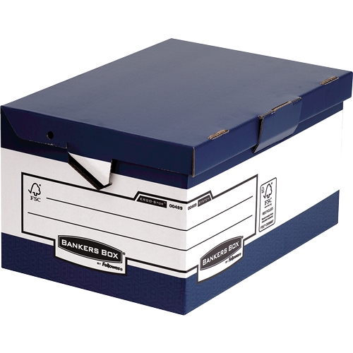 LOT de 10 Fellowes Bankers Box Ergo-Stor Maxi File Container avec Poignées Ergonomiques - Couvercle Fixe - Assemblage Automatique Fastfold - Carton Recyclé Certifié FSC