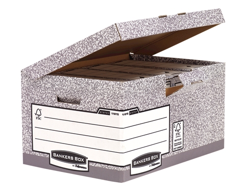 LOT de 10 Fellowes Bankers Box Maxi File Container - Couvercle fixe - Assemblage automatique Fastfold - Carton recyclé certifié FSC - Couleur grise