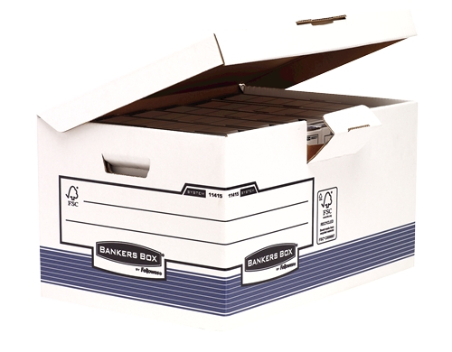 LOT de 10 Fellowes Bankers Box Maxi File Container - Couvercle fixe - Assemblage automatique Fastfold - Carton recyclé certifié FSC