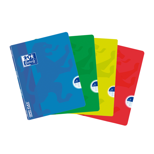 LOT de 10 Oxford School Classic Openflex A5 Cahier agrafé - Couverture plastique robuste - 1 ligne avec 2 marges - 48 feuilles - Couleurs assorties