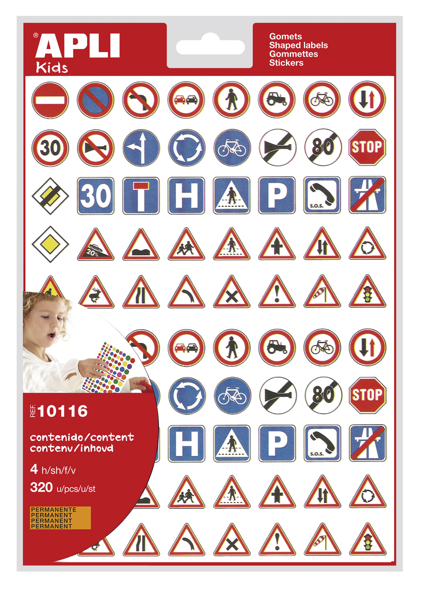 LOT de 10 Sachet Apli d'Autocollants Thématiques Panneaux de Signalisation - 320 Autocollants - Adhésif Permanent - Développé avec des Éducateurs - Idéal pour l'Education à la Circulation - Conforme aux Normes EN-71