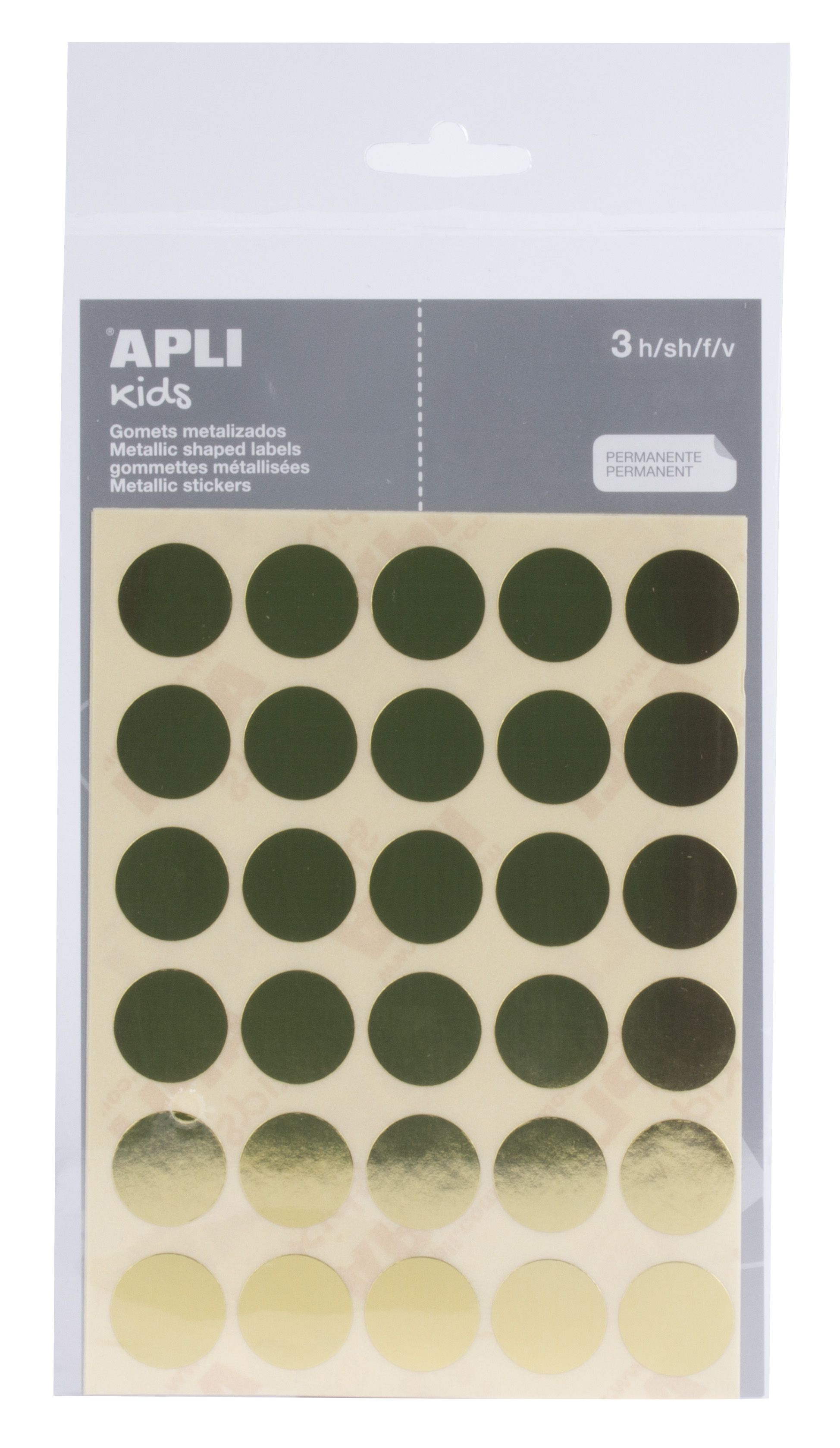 LOT de 10 Sachet Apli de Stickers Ronds Ø 20mm de Couleur Or avec Adhésif Permanent - 90 Stickers sur 3 Feuilles - Idéal pour Développer la Psychomotricité Fine et Travailler Diverses Capacités et Aptitudes - Conforme aux Normes EN-71 et FSC