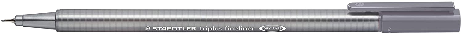 LOT de 10 Staedtler Triplus Fineliner 334 Stylo Fineliner - Ligne 0,3 mm - Encre à base d'eau - Couleur gris tourterelle