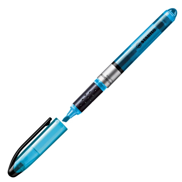 LOT de 10 Surligneur fluorescent Stabilo Navigator - Zone de préhension - Design fin - Clip de transport pratique - Taille de trait 2-5 mm - Bleu