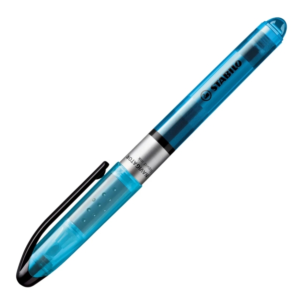 LOT de 10 Surligneur fluorescent Stabilo Navigator - Zone de préhension - Design fin - Clip de transport pratique - Taille de trait 2-5 mm - Bleu