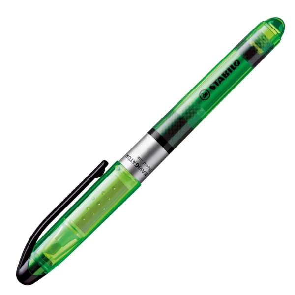 LOT de 10 Surligneur fluorescent Stabilo Navigator - Zone de préhension - Design fin - Clip de transport pratique - Taille de trait 2-5 mm - Vert