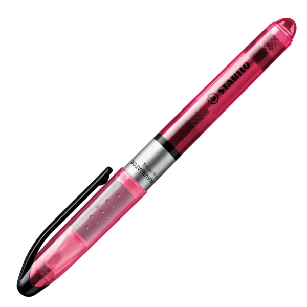 LOT de 10 Surligneur fluorescent Stabilo Navigator - Zone de préhension - Design fin - Clip de transport pratique - Taille de trait 2-5 mm - Rose