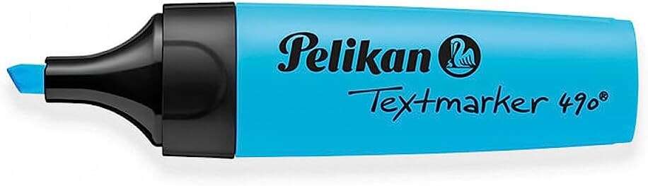 LOT de 10 Surligneur Pelikan Textmarker 490 - À base d'eau - 3 largeurs de trait - Couleur bleu fluorescent