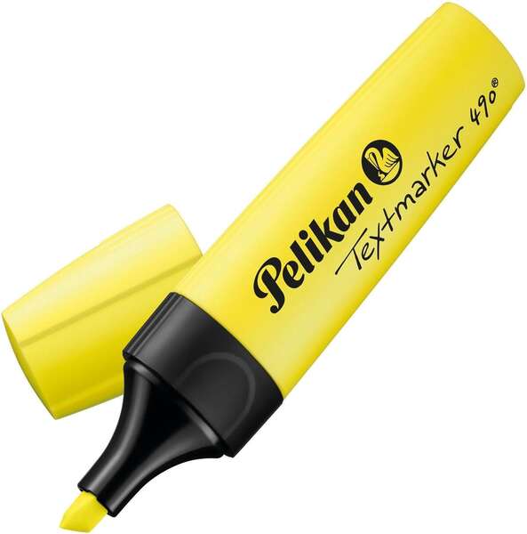 LOT de 10 Surligneur Pelikan Textmarker 490 - À base d'eau - 3 largeurs de trait - Couleur jaune fluorescent