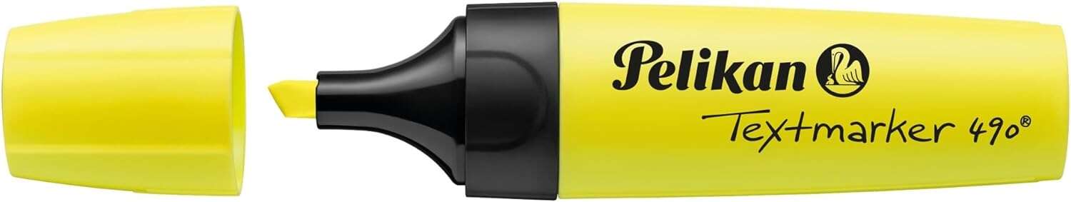 LOT de 10 Surligneur Pelikan Textmarker 490 - À base d'eau - 3 largeurs de trait - Couleur jaune fluorescent
