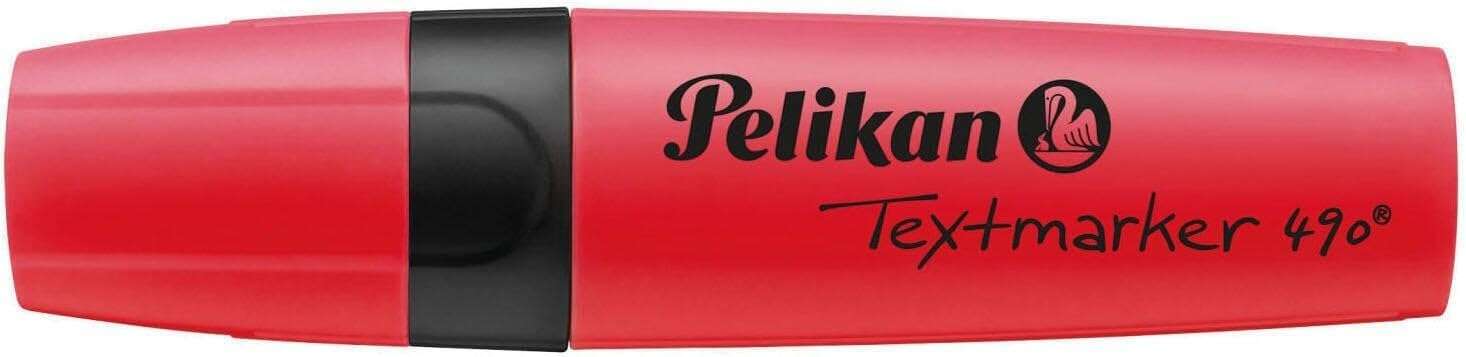 LOT de 10 Surligneur Pelikan Textmarker 490 - À base d'eau - 3 largeurs de trait - Couleur rouge fluorescent