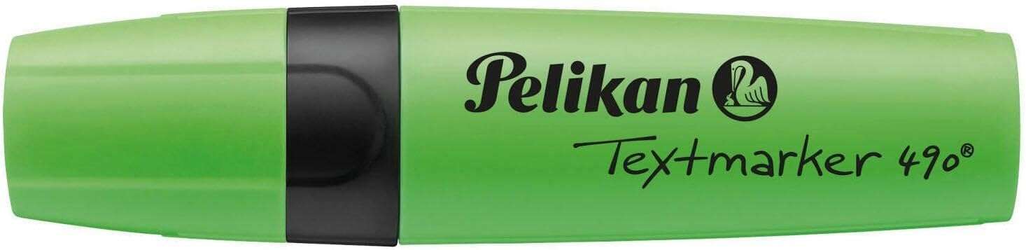 LOT de 10 Surligneur Pelikan Textmarker 490 - À base d'eau - 3 largeurs de trait - Couleur vert fluorescent