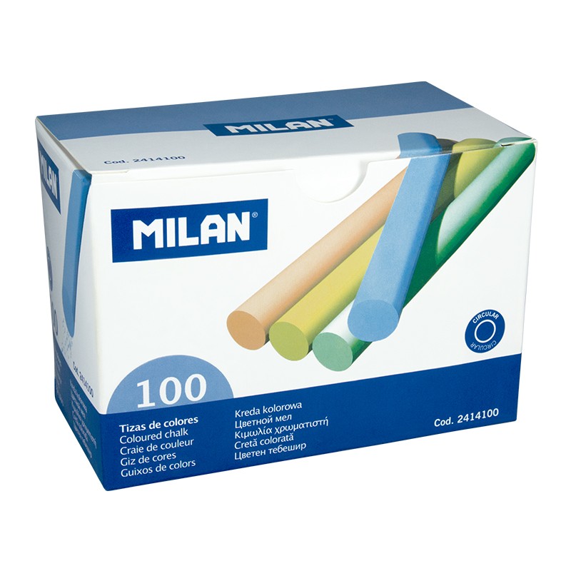 Lot de 100 craies Milan - Rondes - Ne contiennent pas de caséine - Couleurs assorties