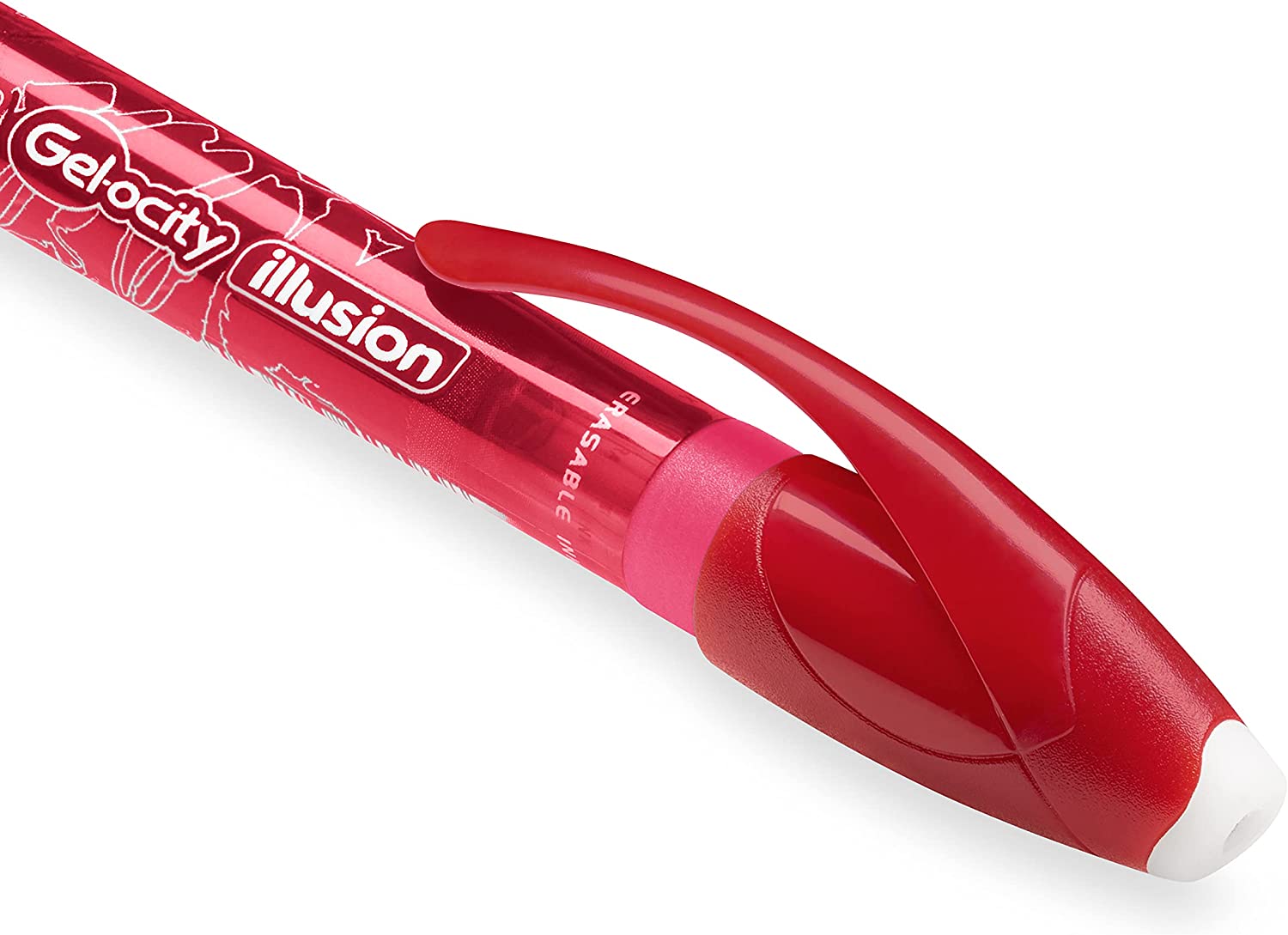 LOT de 12 Bic Gel-ocity Illusion Stylo à encre gel effaçable - Pointe moyenne 0,7 mm - Rechargeable - Grip en caoutchouc - Clip en plastique - Couleur Rouge