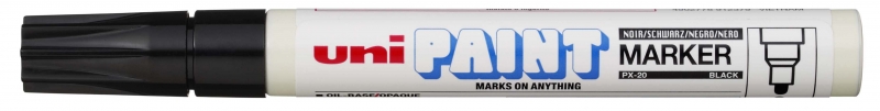 LOT de 12 Marqueur de peinture Uni-ball PX-20 - Marqueur de peinture - Pointe acrylique ogive 2,2-2,8 mm - Permanent sur toutes les surfaces - Résistant à la lumière et à l'eau - Couleur noire