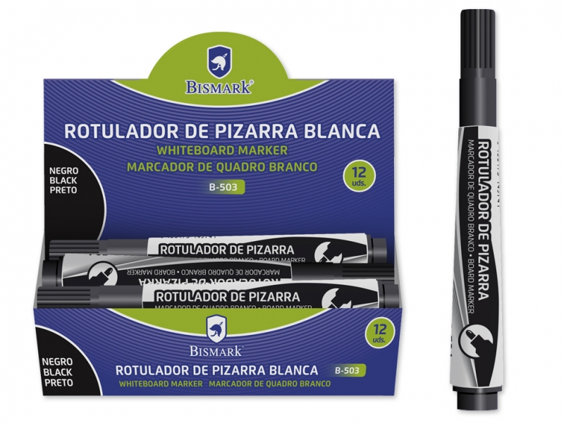 LOT de 12 Marqueur pour tableau blanc Bismark 3 mm - Pointe fine - Encre à séchage rapide - Facile à effacer - Couleur noire