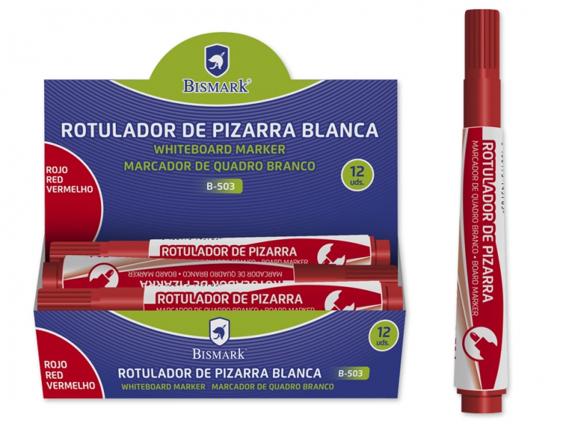 LOT de 12 Marqueur pour tableau blanc Bismark - Encre à base d'alcool - Pointe moyenne en fibre acrylique - Pointe ronde - Couleur rouge
