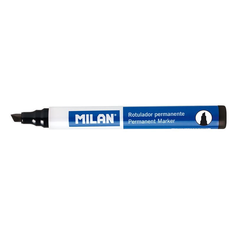LOT de 12 Marqueurs permanents Milan Pointe biseautée - Pointe 1 - 4 mm - Encre à base d'alcool - Couleur Noir
