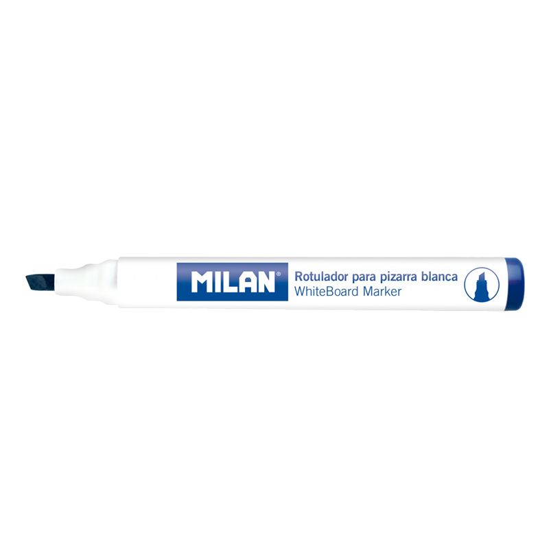 LOT de 12 Marqueurs pour tableau blanc Milan avec pointe biseautée - 1 pointe - 4 mm - Encre à base d'alcool - Effaçable à sec - Couleur bleue