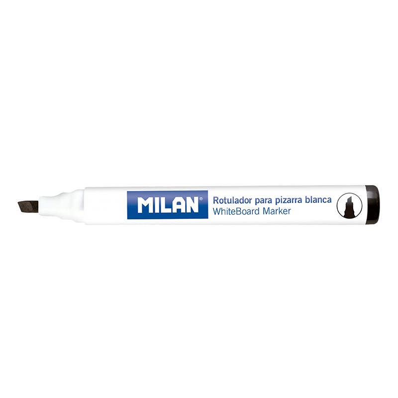LOT de 12 Marqueurs pour tableau blanc Milan avec pointe biseautée - 1 pointe - 4 mm - Encre à base d'alcool - Effaçable à sec - Couleur Noir