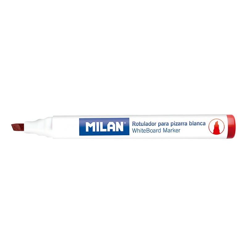 LOT de 12 Marqueurs pour tableau blanc Milan avec pointe biseautée - 1 pointe - 4 mm - Encre à base d'alcool - Effaçable à sec - Couleur rouge