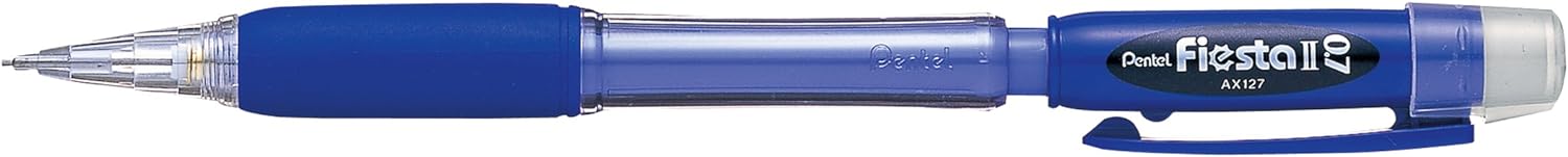 LOT de 12 Pentel Fiesta II Porte-mine HB 0,7 mm avec caoutchouc – Comprend 2 recharges – Poignée en caoutchouc – Design ergonomique – Couleur bleue