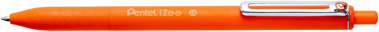 LOT de 12 Pentel iZee Stylo à bille rétractable - Pointe 0,7 mm - Course 0,35 mm - Clip en métal - Couleur Orange