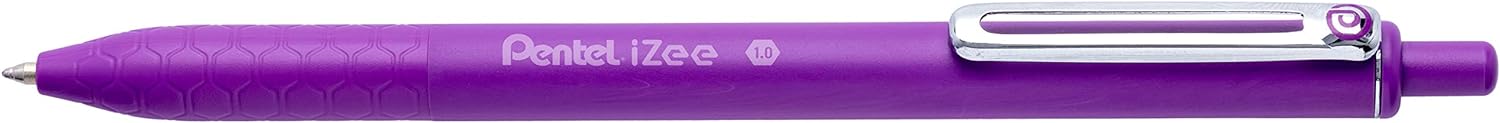 LOT de 12 Pentel iZee Stylo à bille rétractable - Pointe 0,7 mm - Course 0,35 mm - Clip en métal - Couleur violette