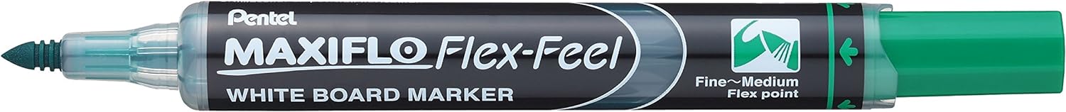 LOT de 12 Pentel Marqueur pour tableau blanc Maxiflo Flex-Feel - Pointe flexible 4,6 mm - Course de 1 à 5 mm - Dosage d'encre par piston - Couleur Vert