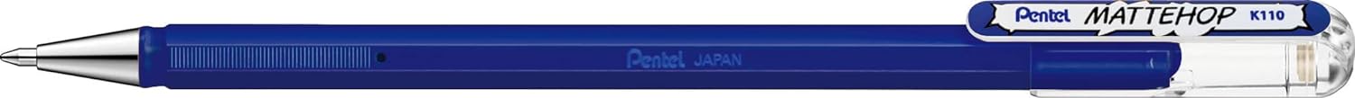 LOT de 12 Pentel Mattehop Stylo à bille – Pointe 1 mm – Course 0,5 mm – Encre gel opaque – Fabriqué avec 55 % de matériaux recyclés – Couleur bleue