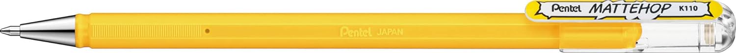 LOT de 12 Pentel Mattehop Stylo à bille – Pointe 1 mm – Course 0,5 mm – Encre gel opaque – Fabriqué avec 55 % de matériaux recyclés – Couleur jaune