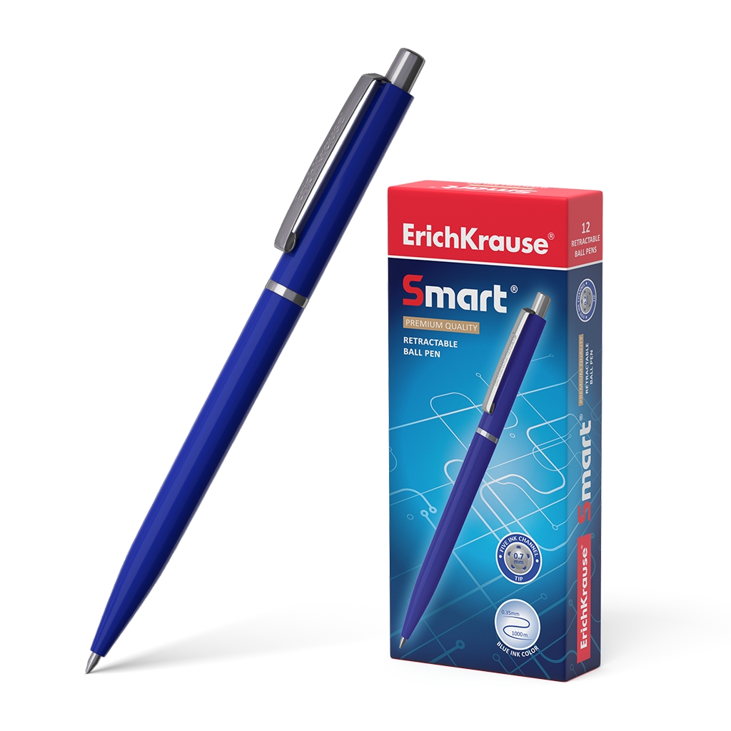 LOT de 12 Stylo à bille intelligent automatique Erichkrause - Rechargeable avec clip en métal - Pointe 07 mm - Encre à séchage rapide - Corps opaque et satiné - Couleur bleue