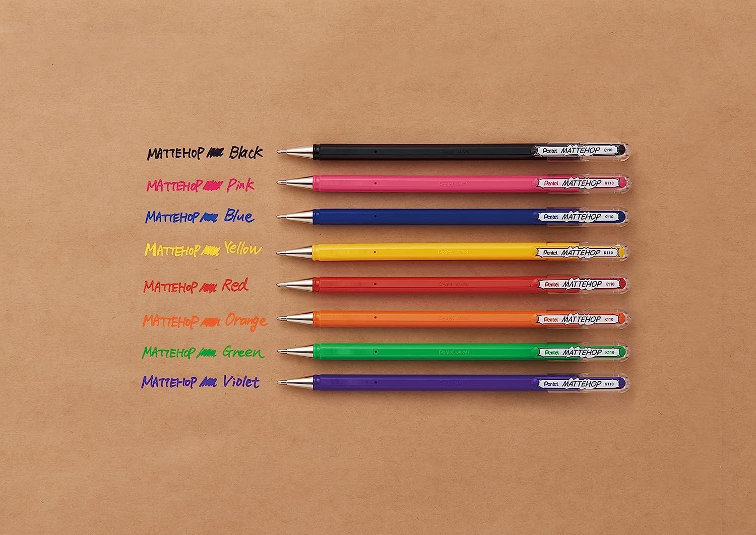 LOT de 12 Stylo à bille Pentel Mattehop - Pointe 1 mm - Course 0,5 mm - Encre gel opaque - Fabriqué avec 55 % de matériaux recyclés - Couleur noire