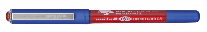 LOT de 12 Stylo à encre liquide Uni-ball Eye Ocean Care UB-150ROP - Pointe sphérique de 0,5 mm - Encre résistante à l'eau et à la lumière - Couleur rouge