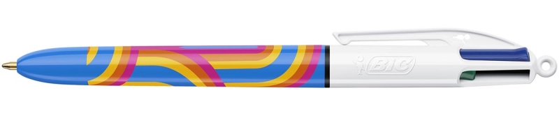 LOT de 12 Stylo bille rétractable Bic 4 couleurs Décors Lines - Pointe moyenne 1,0 mm - Encre à l'huile - 4 couleurs