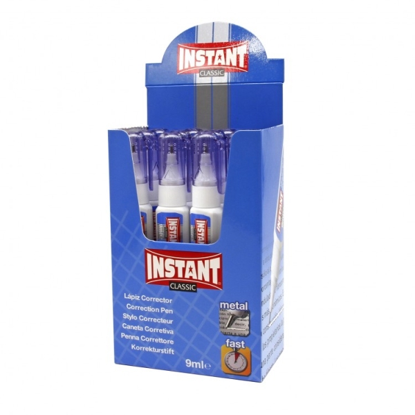 LOT de 12 Stylo correcteur Instant Classic 9 ml - Correction précise, propre et facile - Séchage rapide - Valve de contrôle
