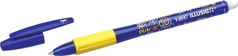 LOT de 12 Stylo effaçable Bic Illusions - Pointe moyenne 0,7 mm - Grip caoutchouc - Rechargeable - Bleu