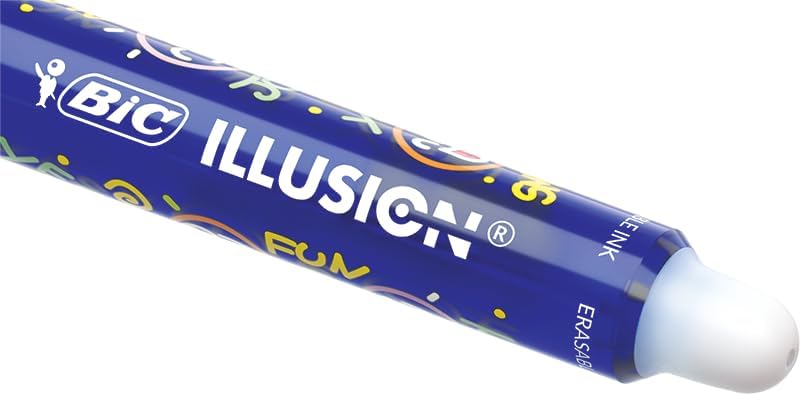 LOT de 12 Stylo effaçable Bic Illusions - Pointe moyenne 0,7 mm - Grip caoutchouc - Rechargeable - Bleu