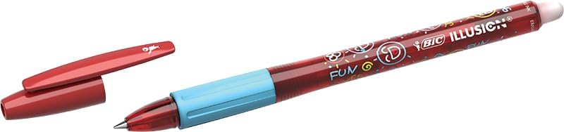 LOT de 12 Stylo effaçable Bic Illusions - Pointe moyenne 0,7 mm - Grip caoutchouc - Rechargeable - Rouge