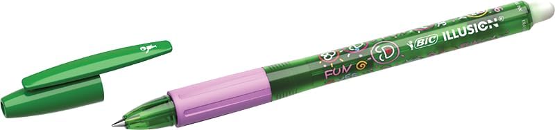 LOT de 12 Stylo effaçable Bic Illusions - Pointe moyenne 0,7 mm - Grip caoutchouc - Rechargeable - Vert