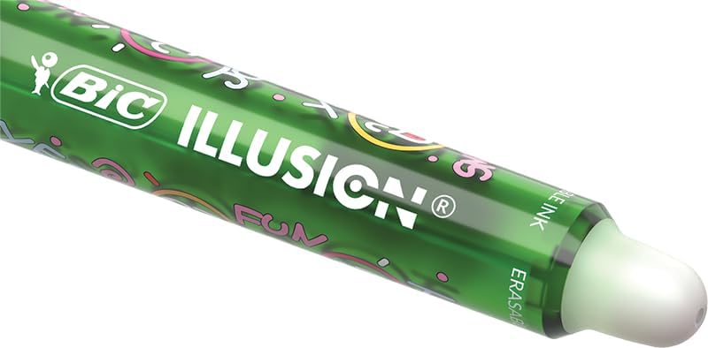 LOT de 12 Stylo effaçable Bic Illusions - Pointe moyenne 0,7 mm - Grip caoutchouc - Rechargeable - Vert