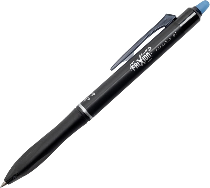 LOT de 12 Stylo effaçable Pilot Frixion Ball Plus - Pointe de 0,7 mm et trait de 0,35 mm - Rechargeable - 80 % plastique recyclé - Bleu