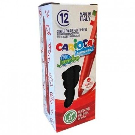 LOT de 12 Stylo marqueur Carioca Jumbo Monocolor - Corps Maxi Octogonal - Encre Super Lavable - Pointe Verrouillée Maxi 6mm - Capuchon Ventilé - Couleur Noir