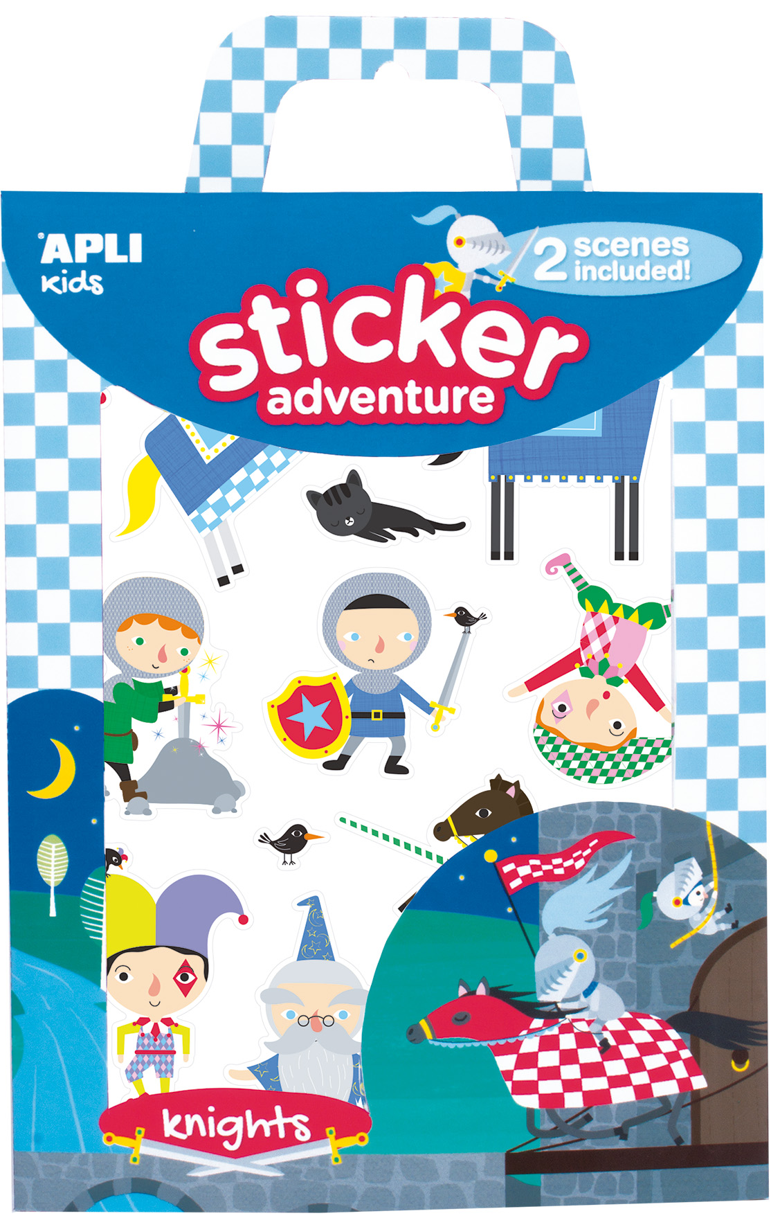 LOT de 2 Apli Set de Stickers Papier Thème Chevaliers - 2 Scénarios 45x20cm - 2 Planches de Stickers Amovibles - Boite avec Anse - Idéal Voyage - Recommandé +3 Ans - Coloré