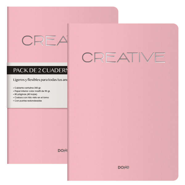 LOT de 2 Cahiers en carton coloré Dohe - 300gr - Impression sur couverture - Pointes arrondies - Dos rond - Reliure cousue - 40 feuilles unies - Papier désossé 90gr - Sous film rétractable en 2 unités