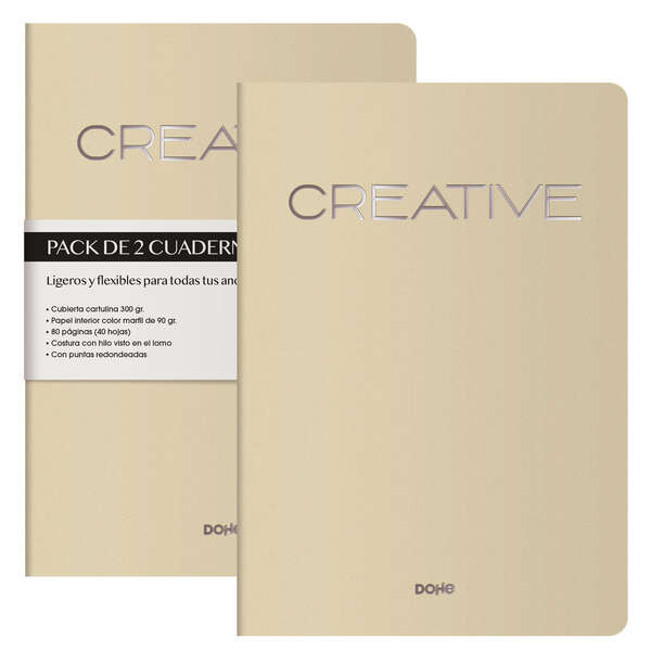 LOT de 2 Cahiers en carton coloré Dohe - 300gr - Impression sur couverture - Pointes et dos ronds - 40 feuilles lisses - Papier désossé 90gr - Reliure cousue