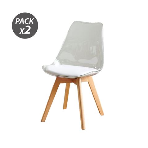 Lot de 2 chaises design Muvip D1000 - Pieds en bois massif - Coussin rembourré sur la base - Blanc