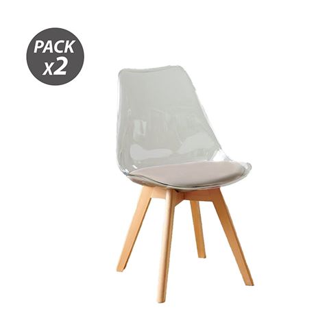 Lot de 2 chaises design Muvip D1000 - Pieds en bois massif - Coussin rembourré sur la base - Blanc/Marron